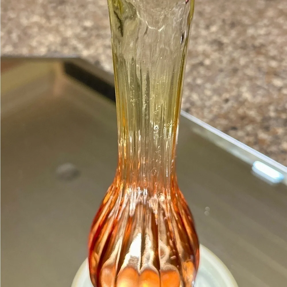 1950’S, JEANETTE GLASS, AMBERINA, STAR-FIRE ORANGE, RIBBED, BUD VASE.